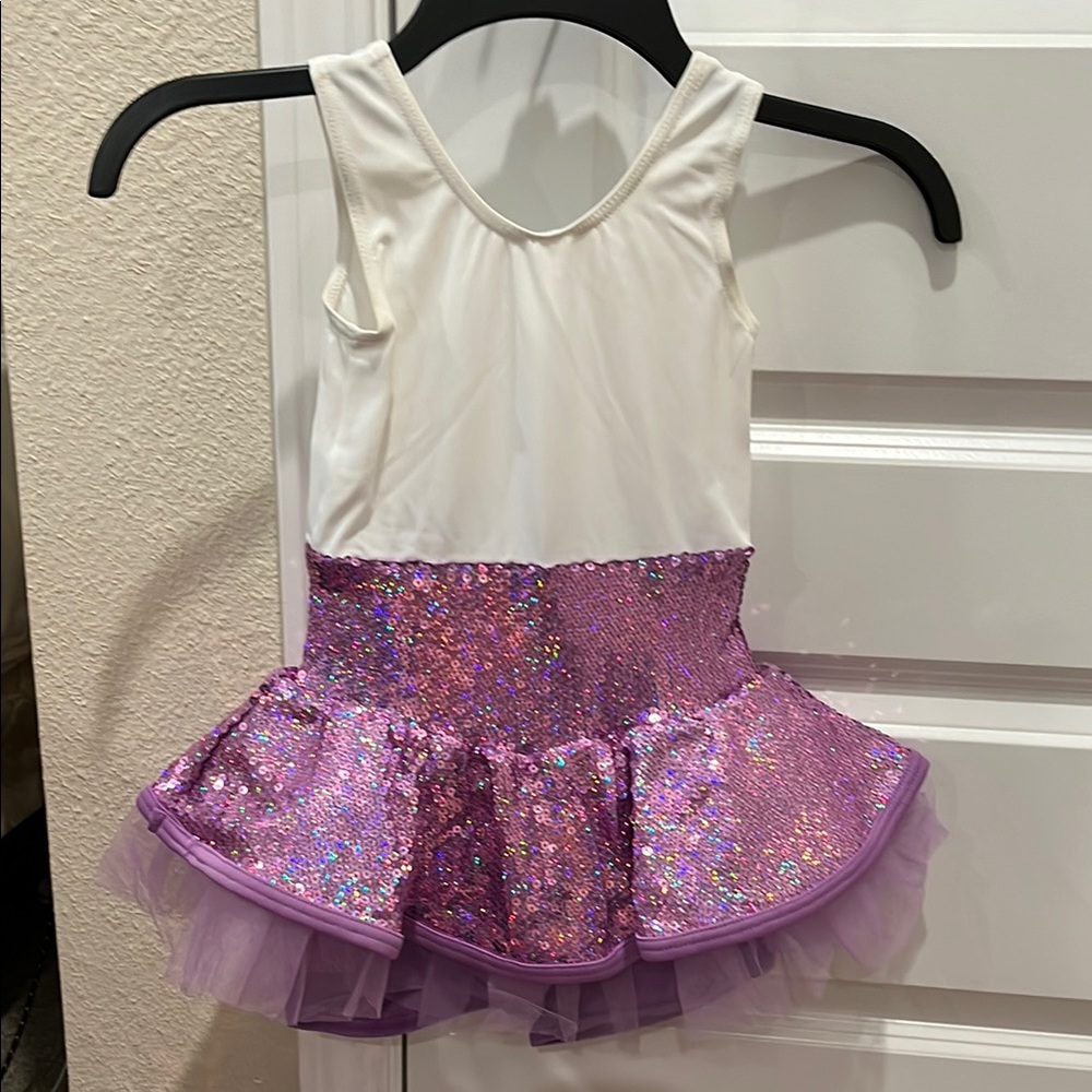 White and Purple Dance Costume with Sparkling Tutu
